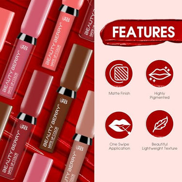 Beauty Berry Soft & Matte Waterproof Lip Color Liquid Lipstick - Rich Pigment, Long Lasting, Non-Transfer With Vitamin E (Fuzzy Wuzzy Brown-16, 1)